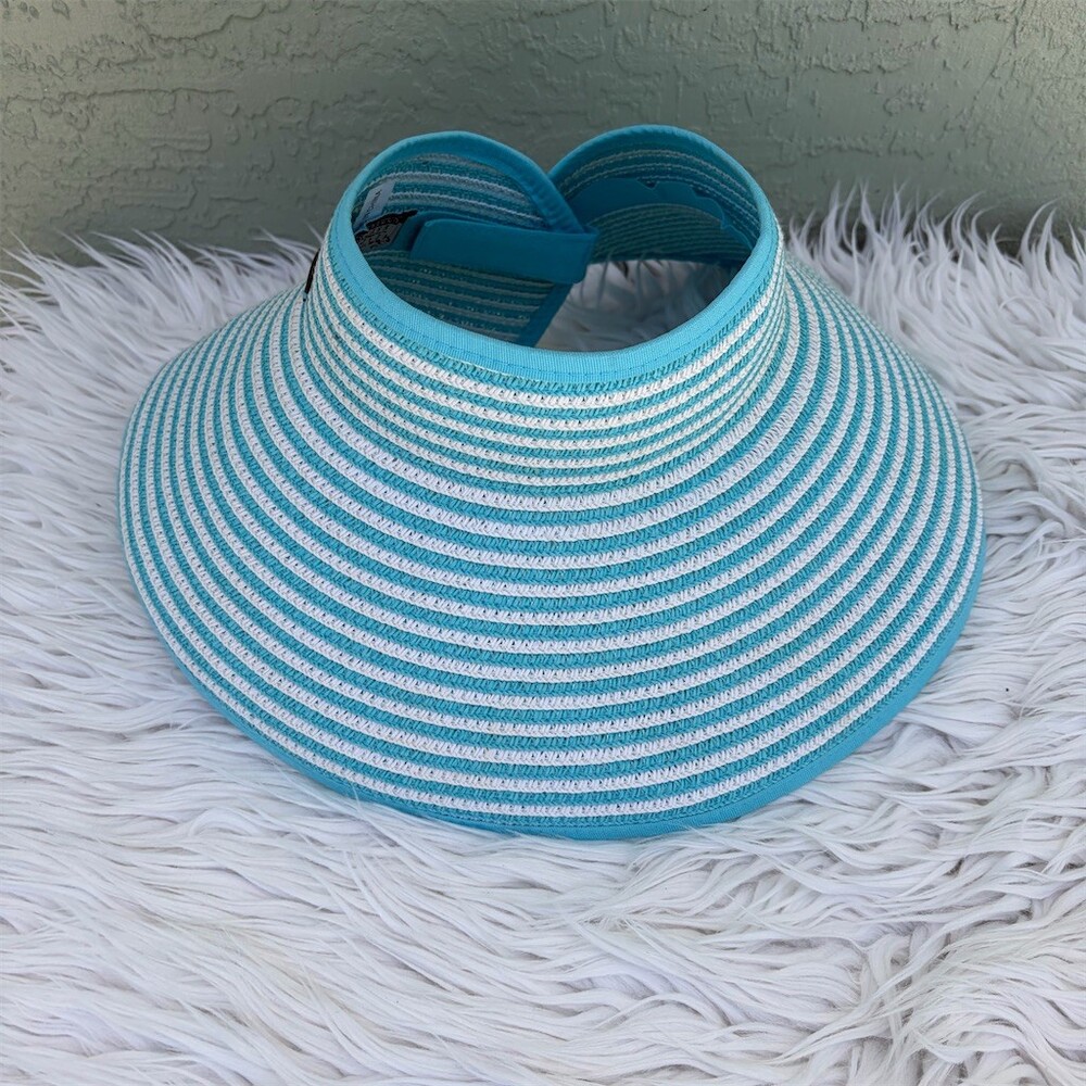 Sun N Sand Sun Visor Womens Adjustable Blue & White Striped Roll-Up